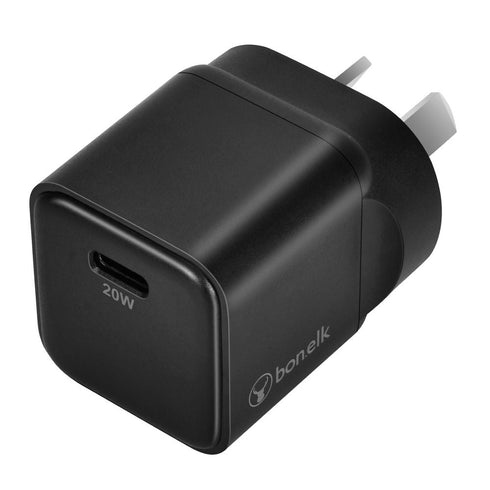 Bonelk 20W PD USB-C GaN Wall Charger + Easy Grip Cable - Black - Digital3d.com.au